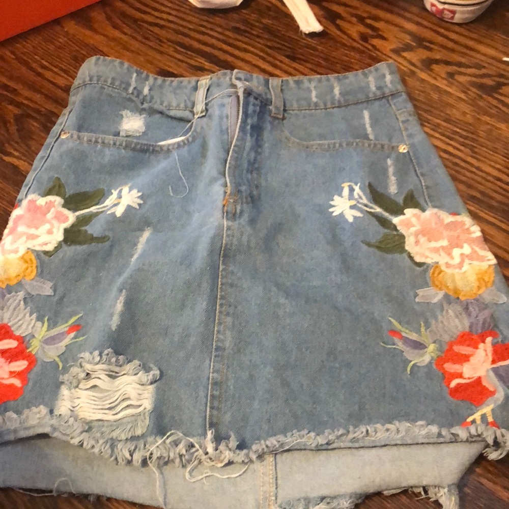 Floral jean skirt